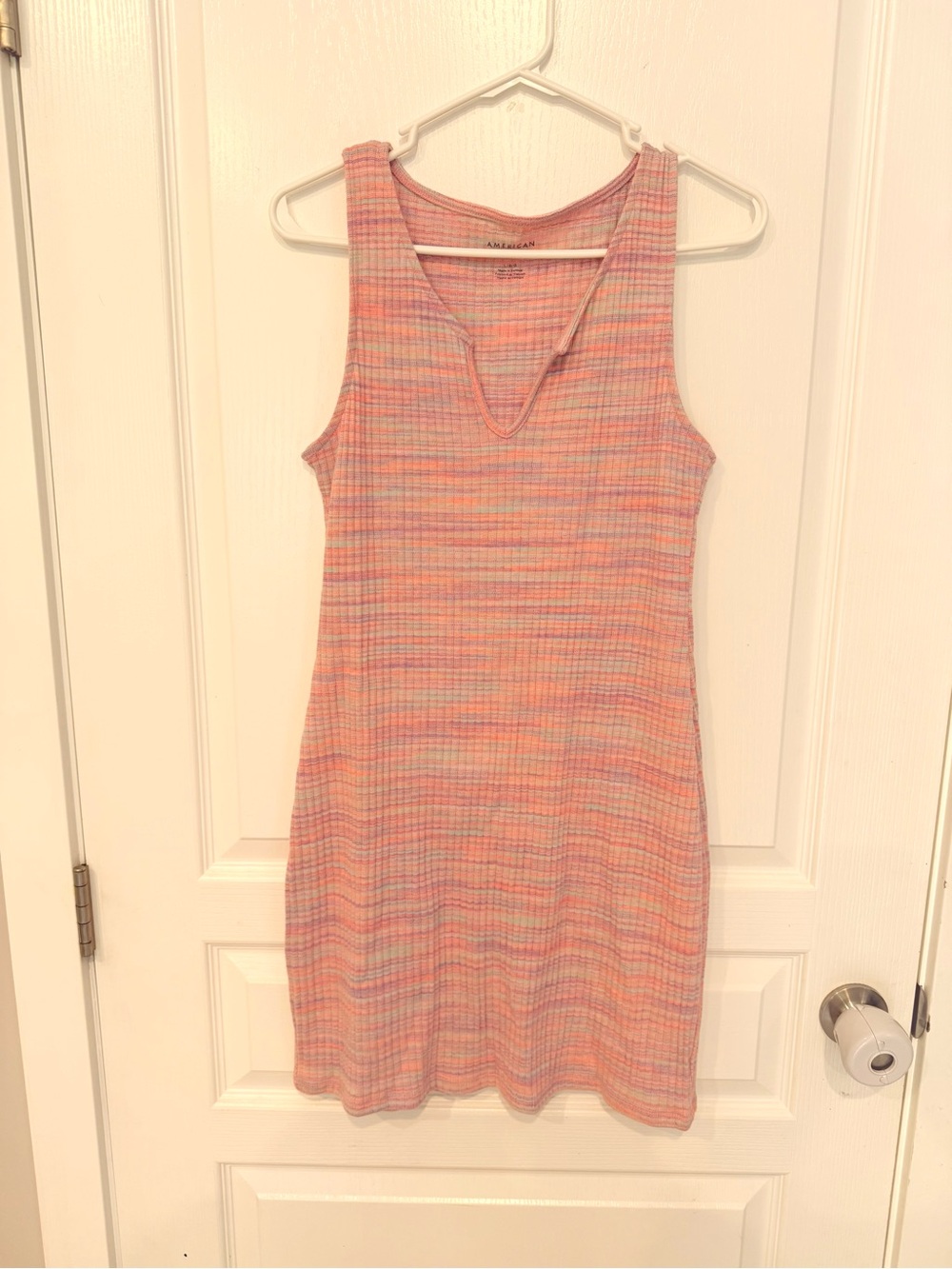 American Eagle Outfitters Pastel Pink Multicolor Ribbed Mini Dress